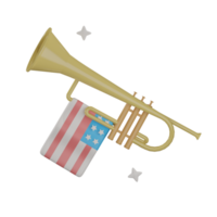 3D trumpet with USA flag with transparent background png