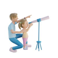 3D renderização pai e filha usando o telescópio juntos ilustração
