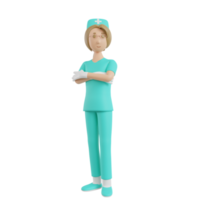 3D render ilustração de enfermeira braços cruzados no gesto de peito