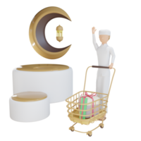 3D muslimsk man butik illustration med transparent bakgrund png