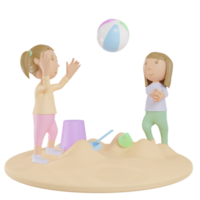 adolescente, jouer, ballon plage, illustration, 3d, render png