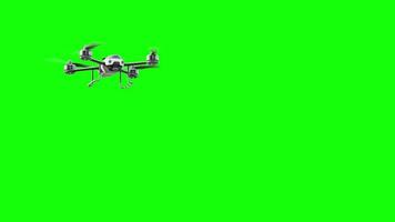 drone cor branca voando. lado do espaço para o seu design de texto e banner. loop de animação na tela verde. renderização 3D. video