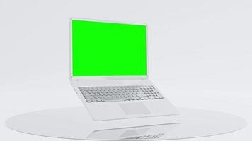 White Laptop Mock-Up Animation. Minimal idea concept. Green screen, 3D Render video