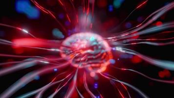 Brain interface concept. Animation of neuron cells with glowing. 3D Render. video