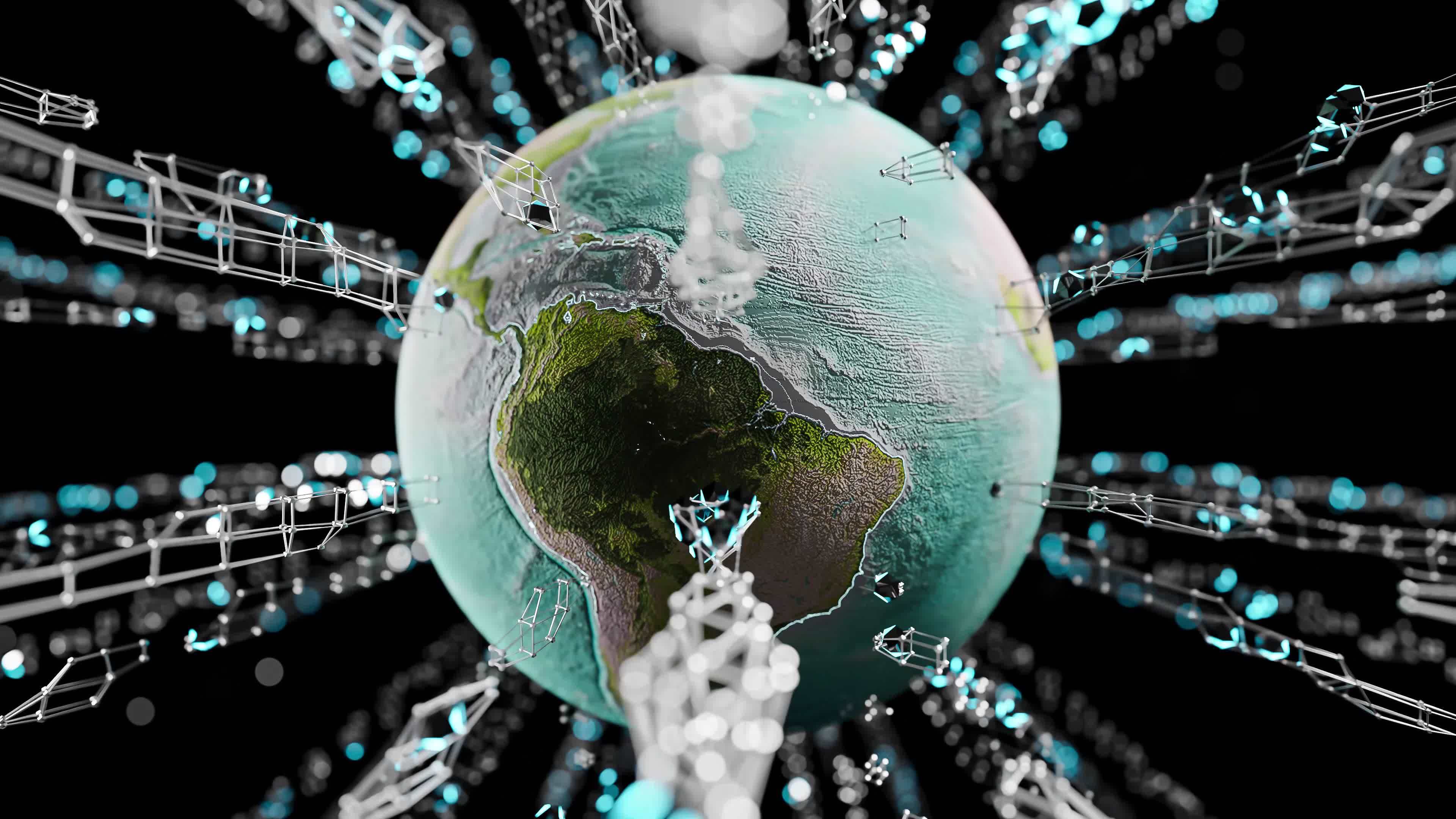 Globe spins in the network or transmission of data or energy concept. Earth  Animation Background. Humanity Connections Security Blockchain. 3D Render.  8843690 Stock Video at Vecteezy
