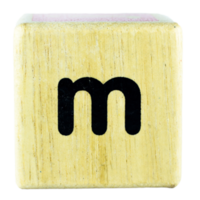 M text letters written on wooden cubes png