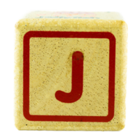 J text letters written on wooden cubes png