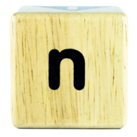 N text letters written on wooden cubes png