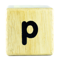 p letras de texto escritas en cubos de madera png