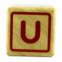 U text letters written on wooden cubes png