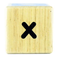 X text letters written on wooden cubes png