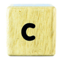 C text letters written on wooden cubes png