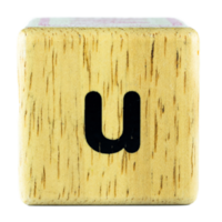 U text letters written on wooden cubes png