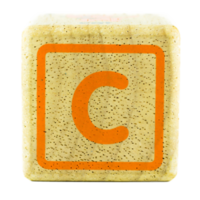 C text letters written on wooden cubes png