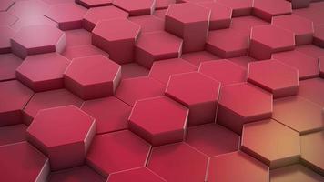 rood roze zeshoek achtergrondbeelden. bewegende kleurrijke mozaïek chaotische animatie. hi-tech isometrische weergave geometrische zeshoekige achtergrond.