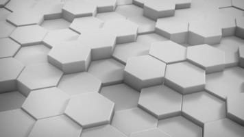 ren vit hexagon bakgrundsfilm. långsam rörlig blank mosaik kaotisk animation. högteknologisk isometrisk vy geometrisk hexagonal bakgrund. video