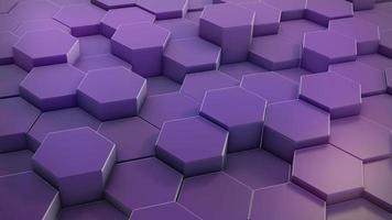 Lilac hexagon background footage. Moving colorful mosaic chaotic animation. Hi-tech isometric view geometric hexagonal backdrop.
