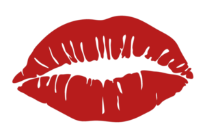 Female sensual lip print. Isolated realistic image. Air kiss, red lipstick. png