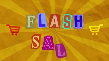 papel de nota de resgate de venda em flash animado cortado com fundo laranja retrô adequado para vídeo de venda de negócios video
