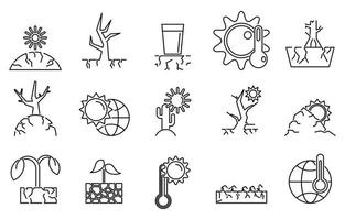 Drought environment icons set, outline style vector