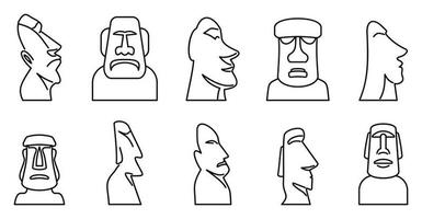 Easter Island statue icons set, outline style vector