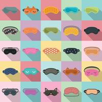 Sleeping mask icons set, flat style vector