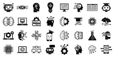 Machine learning data icons set, simple style vector