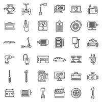 Electric vehicle repair service icons set, outline style vector