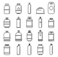 Industrial gas cylinders icons set, outline style vector