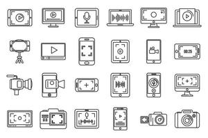 Digital screen recording icons set, outline style