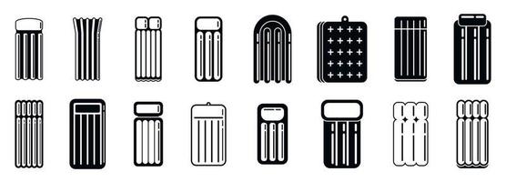 Rubber inflatable mattress icons set, simple style vector
