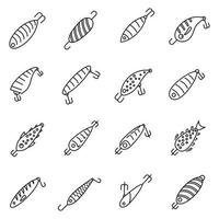 Hobby fish bait icons set, outline style