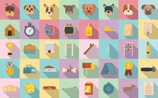 Dog handler icons set, flat style vector