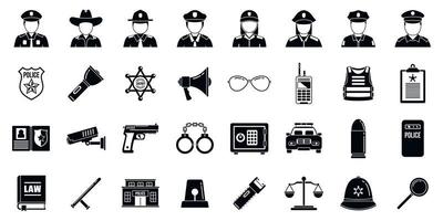 conjunto de iconos de policía de la ciudad, estilo simple vector
