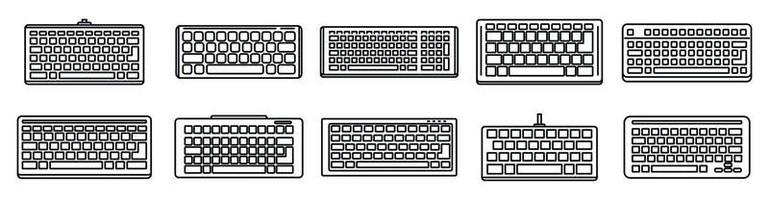 conjunto de iconos de teclado de trabajo, estilo de contorno vector