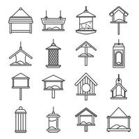 City bird feeders icons set, outline style vector