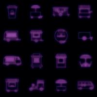 Street food kiosk vehicle icons set vector neon