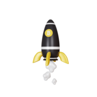 3d rendering bitcoin rocket starup illustration png