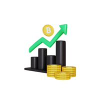 3d rendering bitcoin graph grow up illustration png