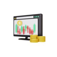 ilustração de monitor de gráfico de bitcoin de renderização 3D png