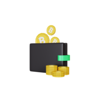 Ilustración de billetera bitcoin de renderizado 3d png