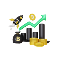 Illustrazione del grafico bitcoin di rendering 3d png