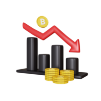 Representación 3d del gráfico de bitcoin hacia abajo ilustración png