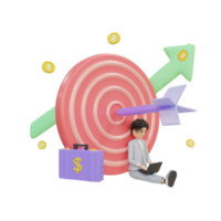 3d rendering business man and target illustration object png