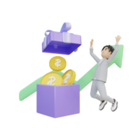 3d rendering business man open gift illustration object png