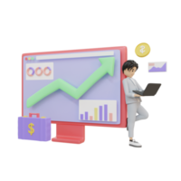 3d rendering business man monitoring chart illustration object png