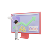 3d rendering business man with monitoring chart illustration object png