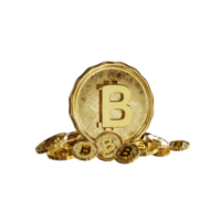 3d rendering golden bitcoins png