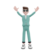 empresário de renderização 3D levantando ambas as mãos pose png