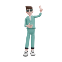 3d rendering businessman holding up 2 fingers pose png